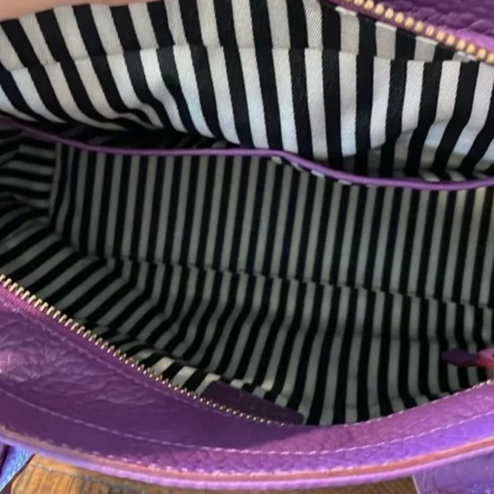 New Kate Spade Tote Southport Ave Cameron Leather African Violet Blk/Wht Stripes